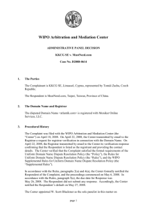 WIPO Domain Name Dispute: Case No. D2008-614