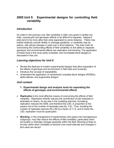 2005 Unit 5: Experimental designs for controlling field variability