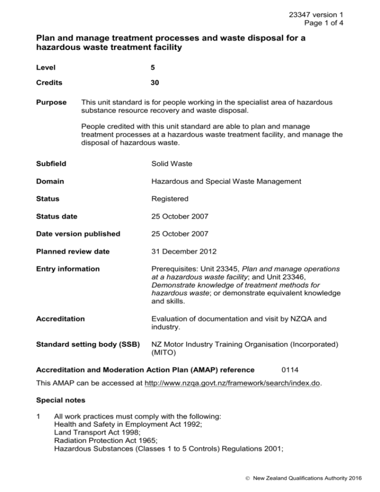 23347 Plan And Manage Treatment Processes And Waste