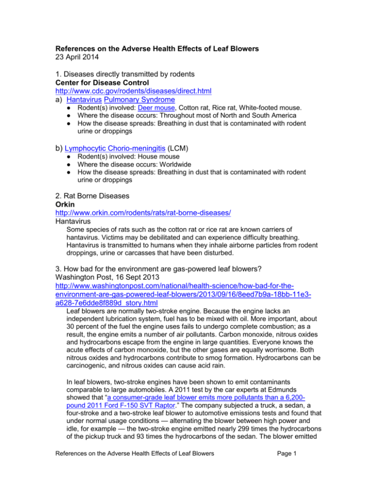 References On The Adverse Health Effects Of Leaf Blowers Page 1 References On The Adverse Health Effects Of Leaf Blowers Page 1