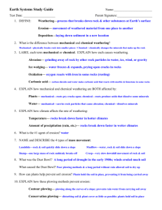 Weathering and Erosion Test Study Guide