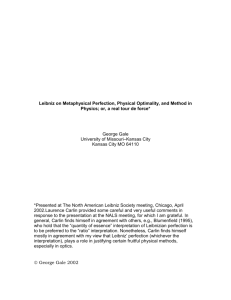 Leibniz on Metaphysical Perfection, Physical Optimality, and Method