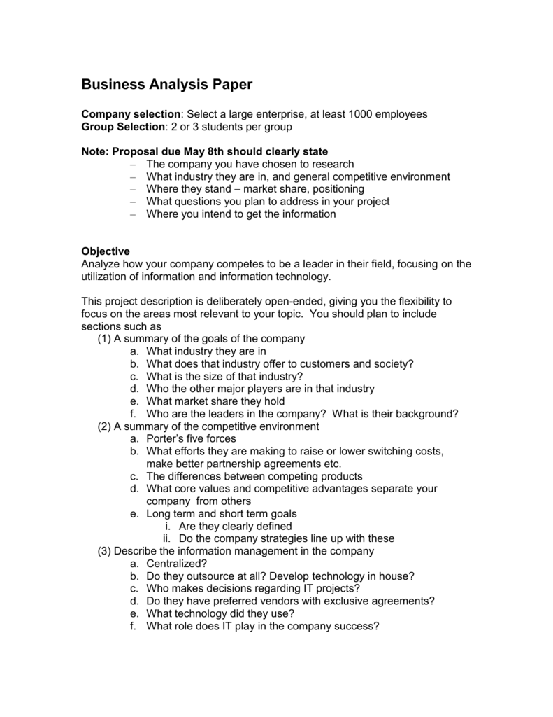 Business Analysis Paper