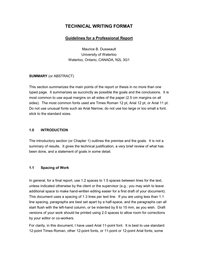 Technical Writing Format Science