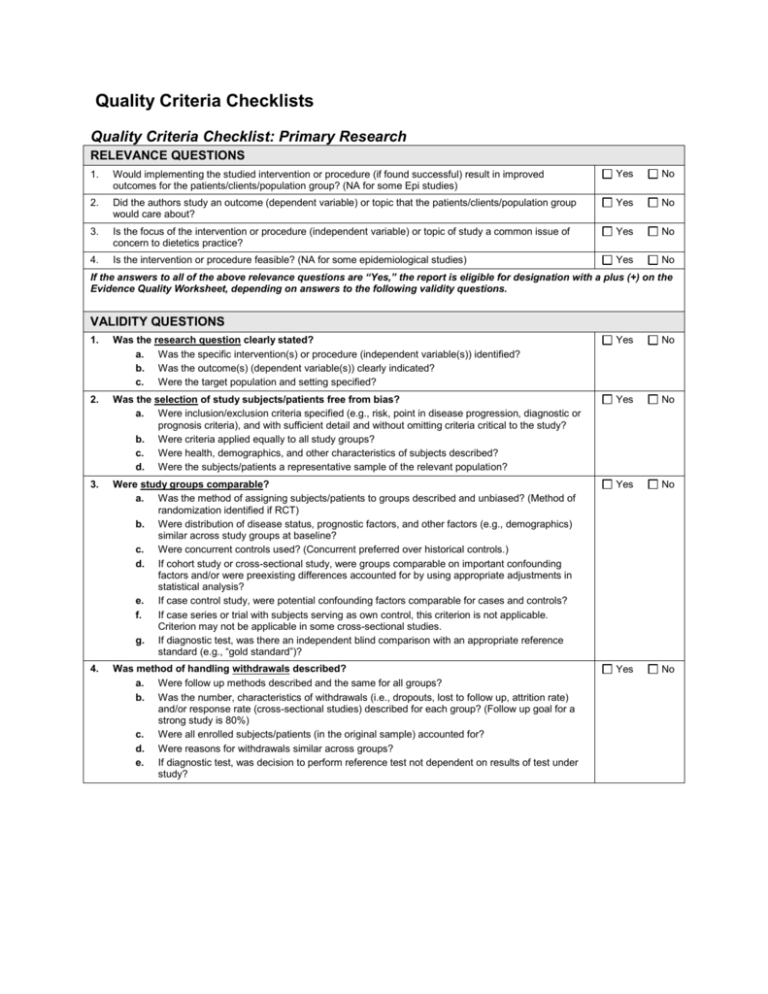 Quality Criteria Checklists