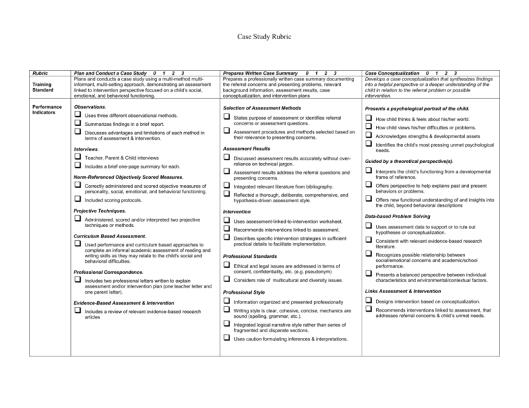 case study evaluation rubric