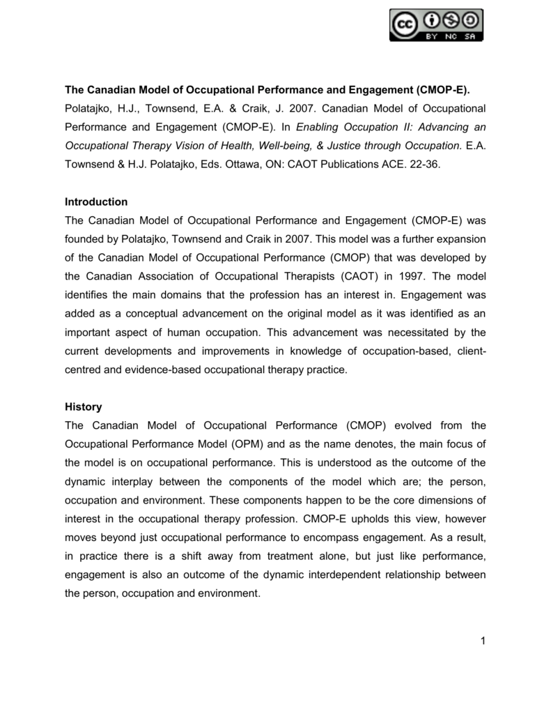 Canadian Model of Occupational Performance (CMOP-E) Flashcards