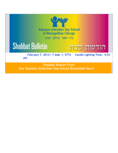 Shabbat Shalom and News From Solomon Schechter