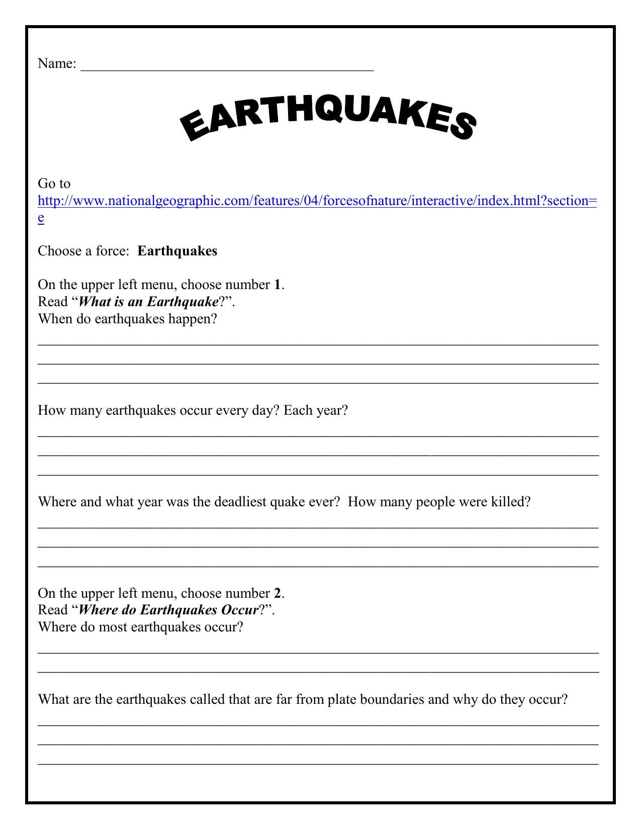 research questions about the earthquake
