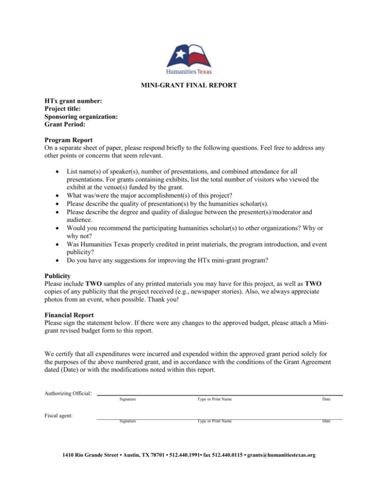 Mini grant Final Report Form