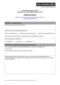Application for a Scrap Metal Dealer Licence