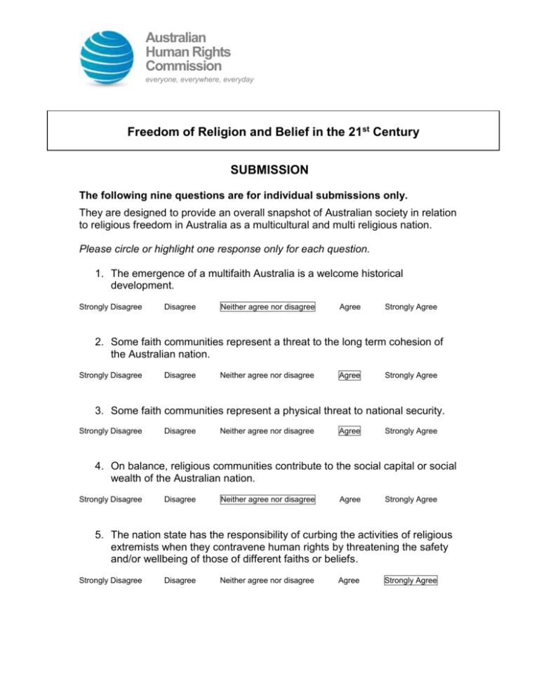 Submission Form Australian Human Rights Commission