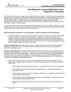 Fish Research License Application Form Research or Inventory