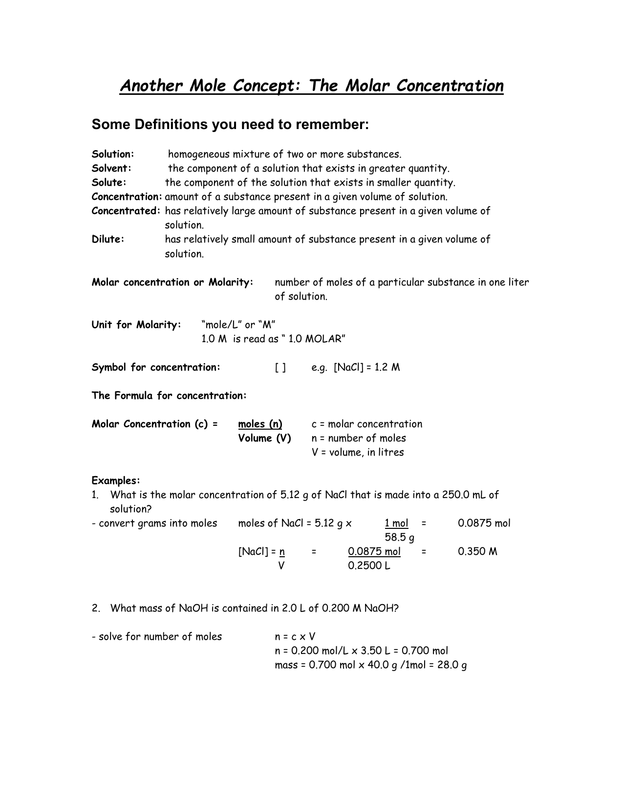 What Is Molar Concentration