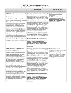 NEW TESOL Course Proposals Summary