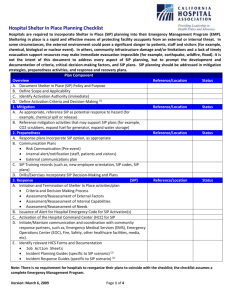 Hospital Shelter in Place Planning Checklist