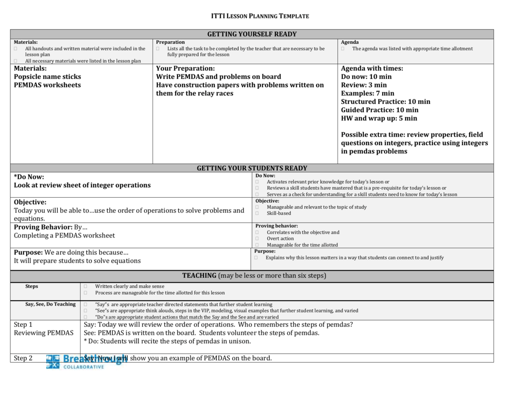 Breakthrough Cambridge Lesson Planning Template BT Philly Math