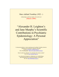 “Alexander H. Leighton`s and Jane Murphy`s Scientific Contributions