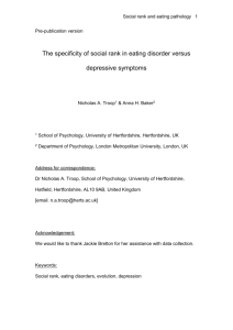 Depressive versus eating disorder symptoms and Ranking Theory in