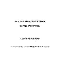 AL – ISRA PRIVATE UNIVERSITY College of Pharmacy Clinical P
