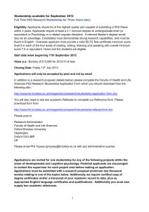 Studentship available for September 2012 Full Time PhD Research