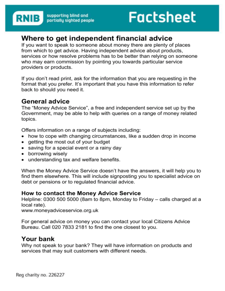 Where To Get Independent Financial Advice Factsheet