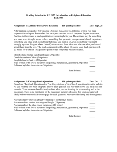 Grading Rubrics for RE 2133 Introduction to Religious Education