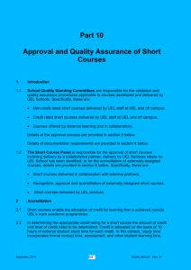 Part 10 Approval and Quality Assurance of Short Courses