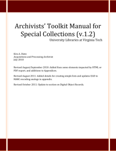 Archivists` Toolkit Manual for Special Collections (v.1.2)