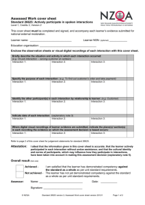 Assessed Work cover sheet