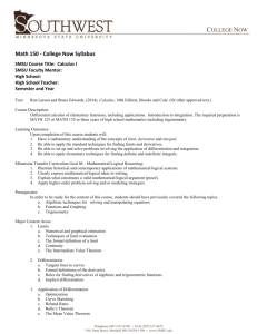 Calculus I Syllabi - Southwest Minnesota State University