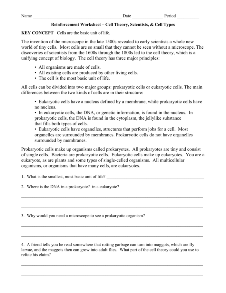 Cell Theory Worksheet