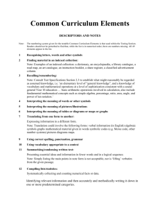 Common Curriculum Elements DESCRIPTORS AND NOTES Note