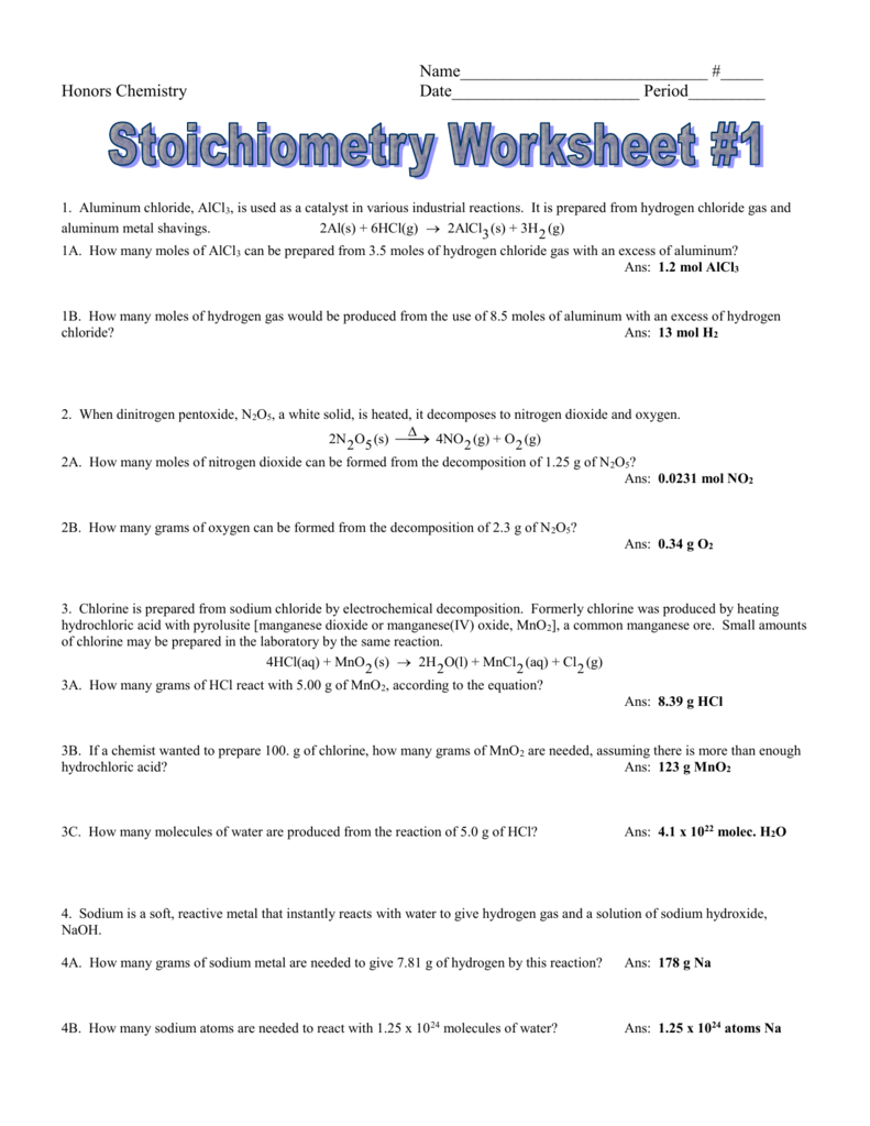 Stoichiometry Worksheet Answer Key