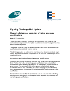 Student admissions: exclusion of native language qualifications