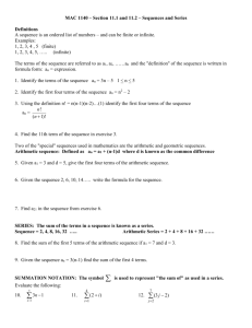 Sequences and Arithmetic Sequences and Series