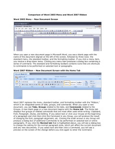 Comparison of Word 2003 Menu and Word 2007 Ribbon