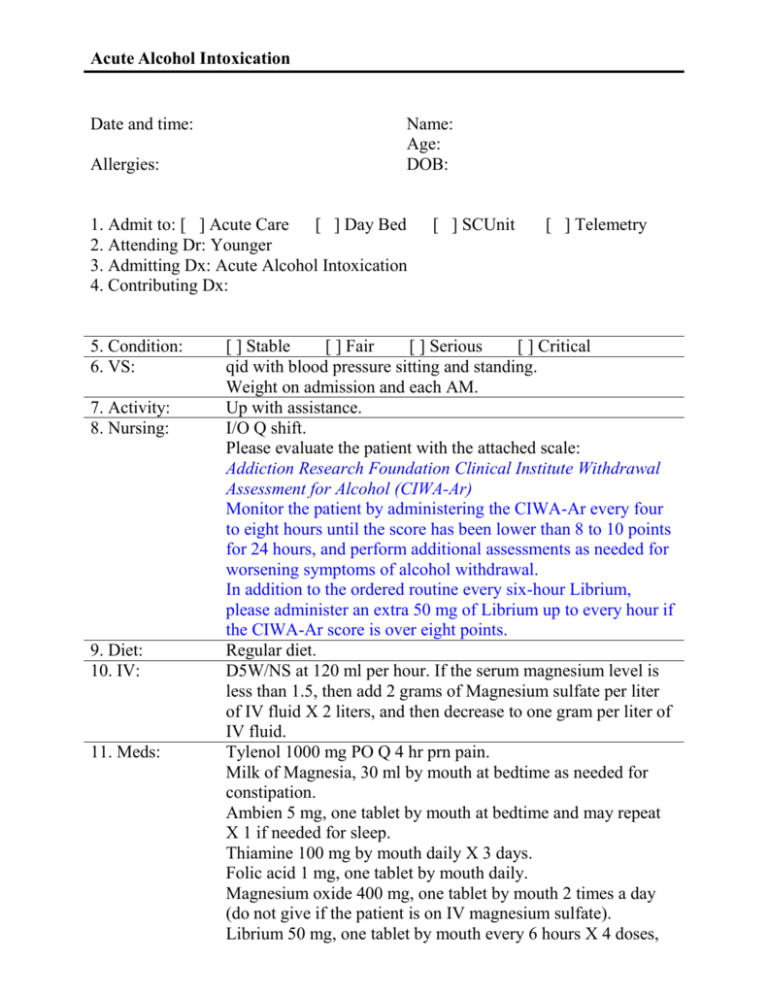 Acute Alcohol Intoxication