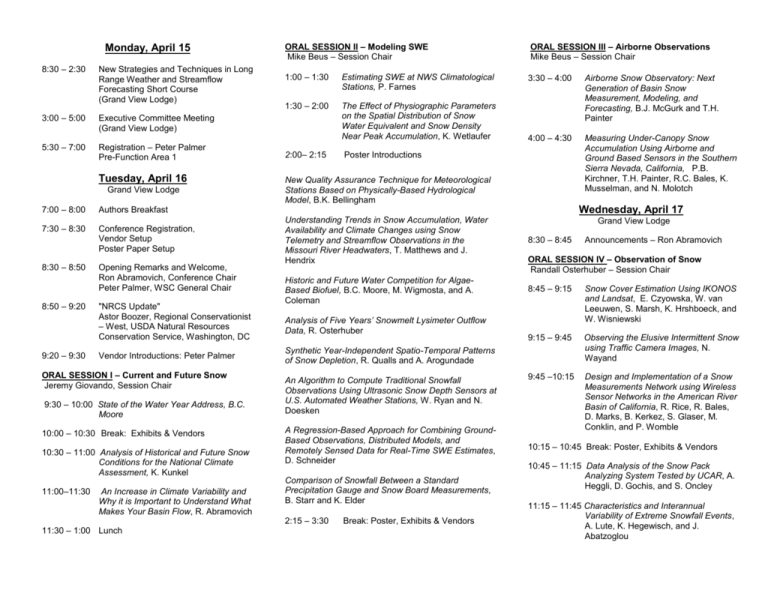 Meeting Program Pamphlet Western Snow Conference