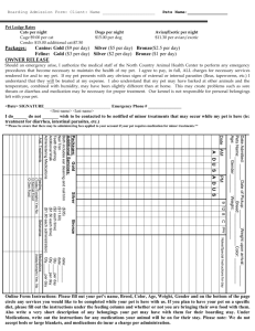 BOARDING ADMISSION FORM - North Country Animal Health Center