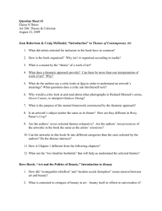 Question Sheet #1 Elaine O`Brien Art 206: Theory & Criticism August