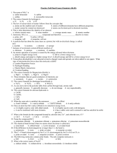 Practice Fall Final Exam (Chemistry 07-08)