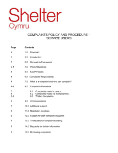 Complaints policy for service users