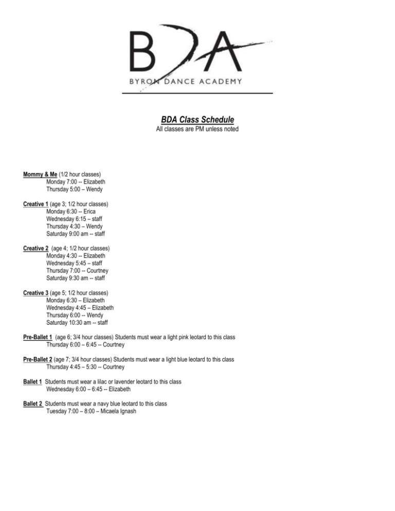 2015 16 class schedule
