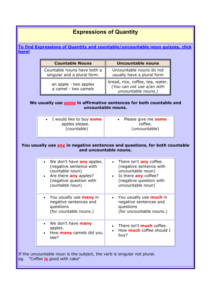 Expressions Of Quantity