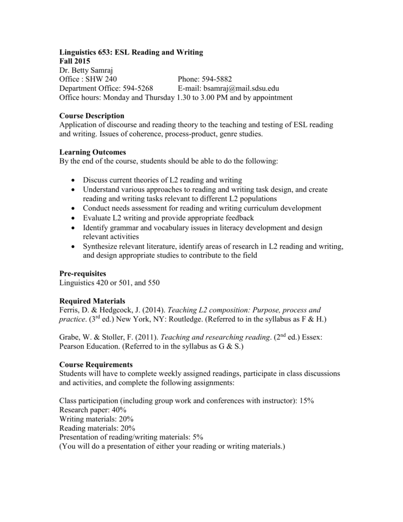 esl course outline esl syllabus