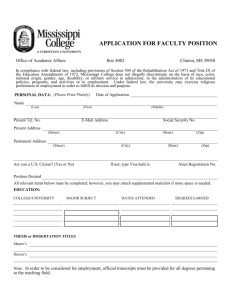 APPLICATION FOR FACULTY POSITION Office of Academic Affairs