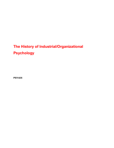 The History of Industrial/Organizational Psychology PSY/435