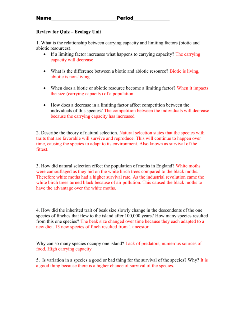 Ecology Unit Review Worksheet - Nidecmege For Ecology Review Worksheet 1