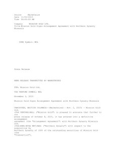 mission gold signs arrangement agreement with northern